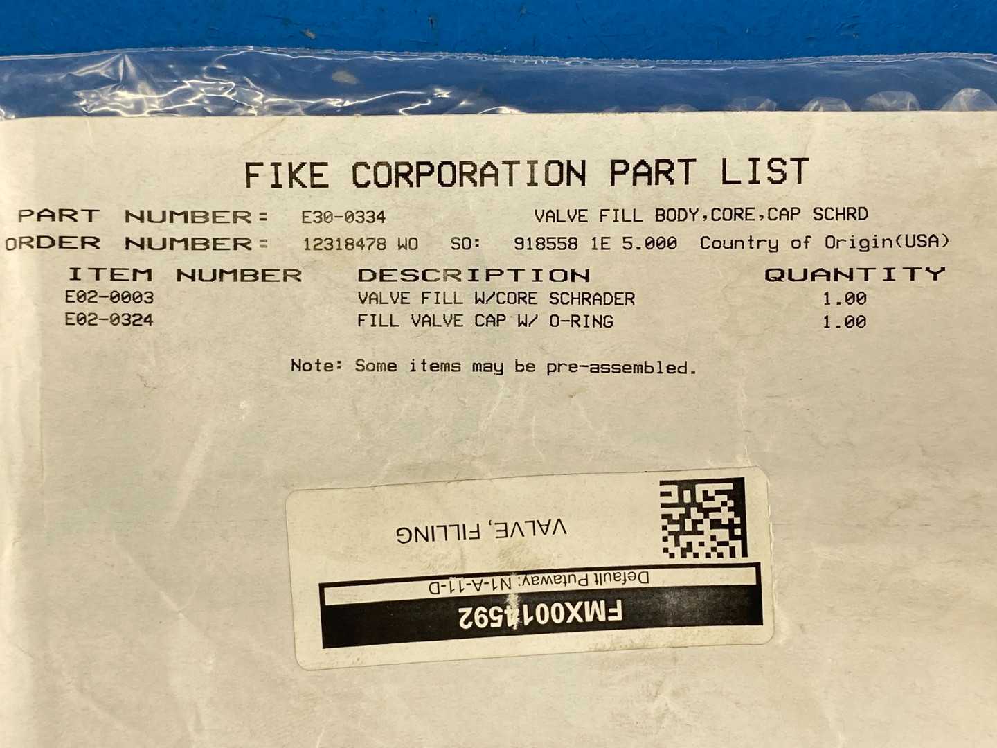 FIKE E30-0334 Valve Fill Body Core Cap Schrader