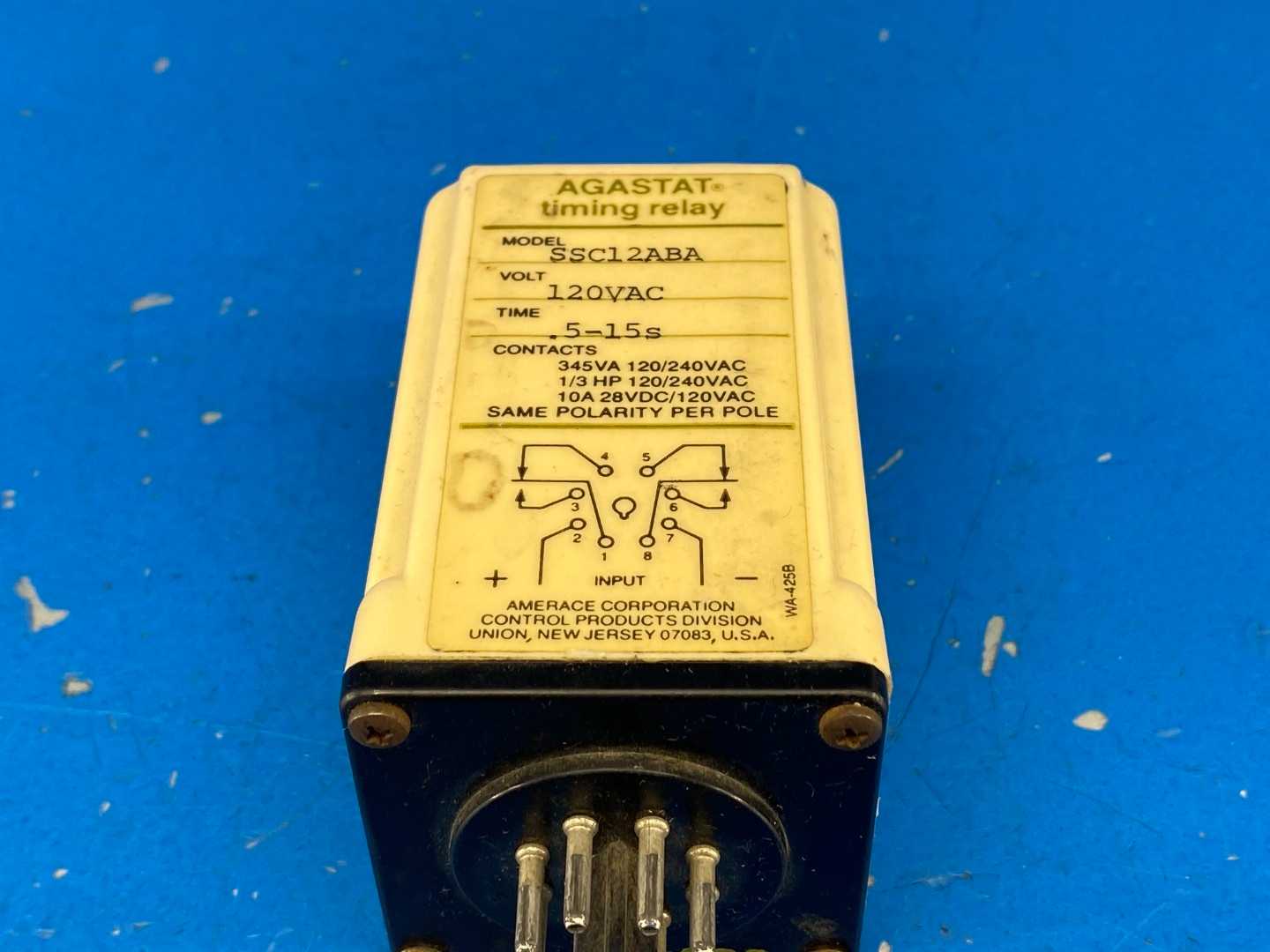 Agastat SSC12ABA 120V AC/DC 10A 0.5-15s On-Delay DPDT Electromechanical Time-Delay Relay