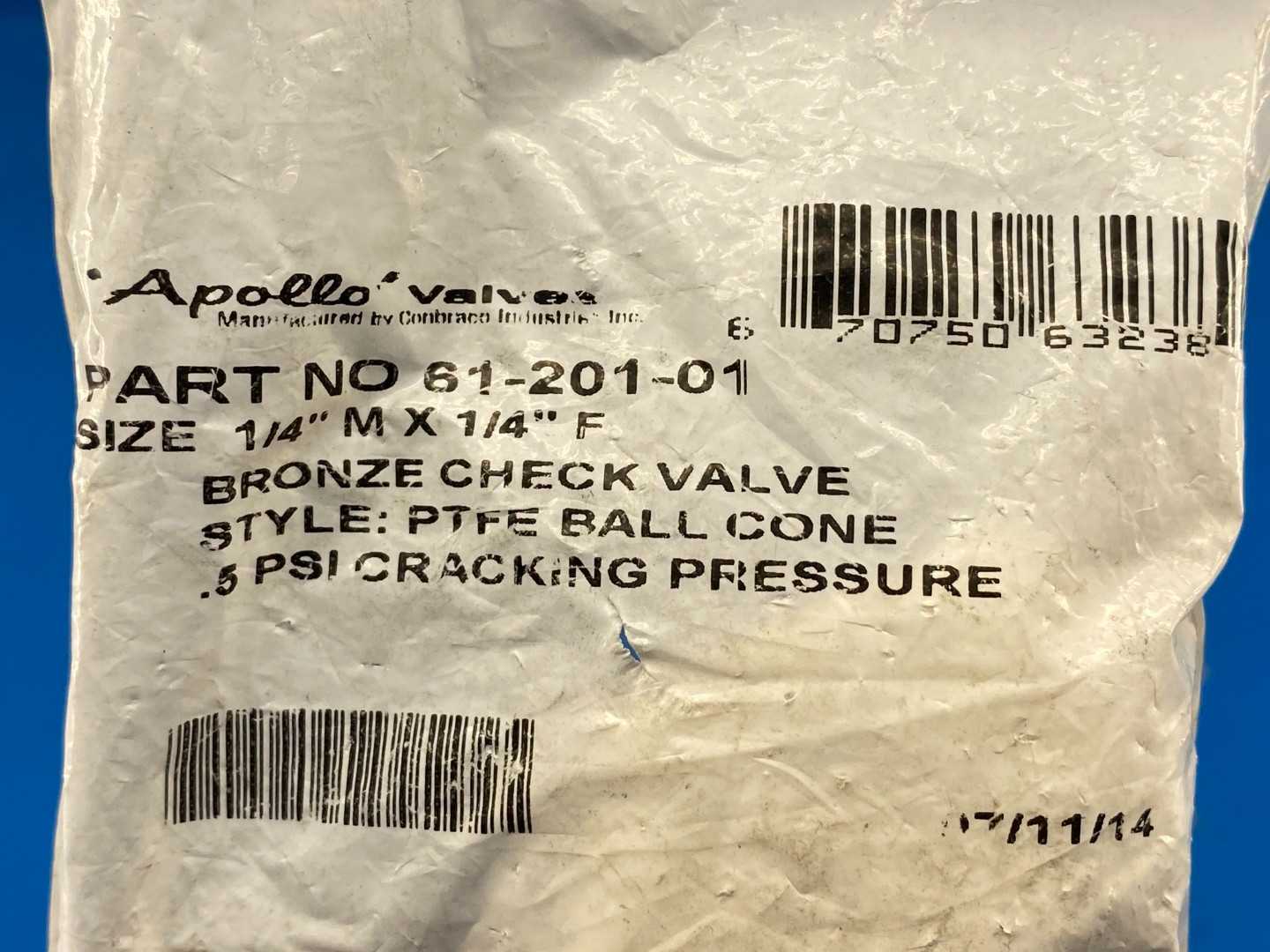 Apollo 61-201-01, 1/4"M x 1/4"F Bronze Ball-Cone Check Valve .5PSI  400WOG