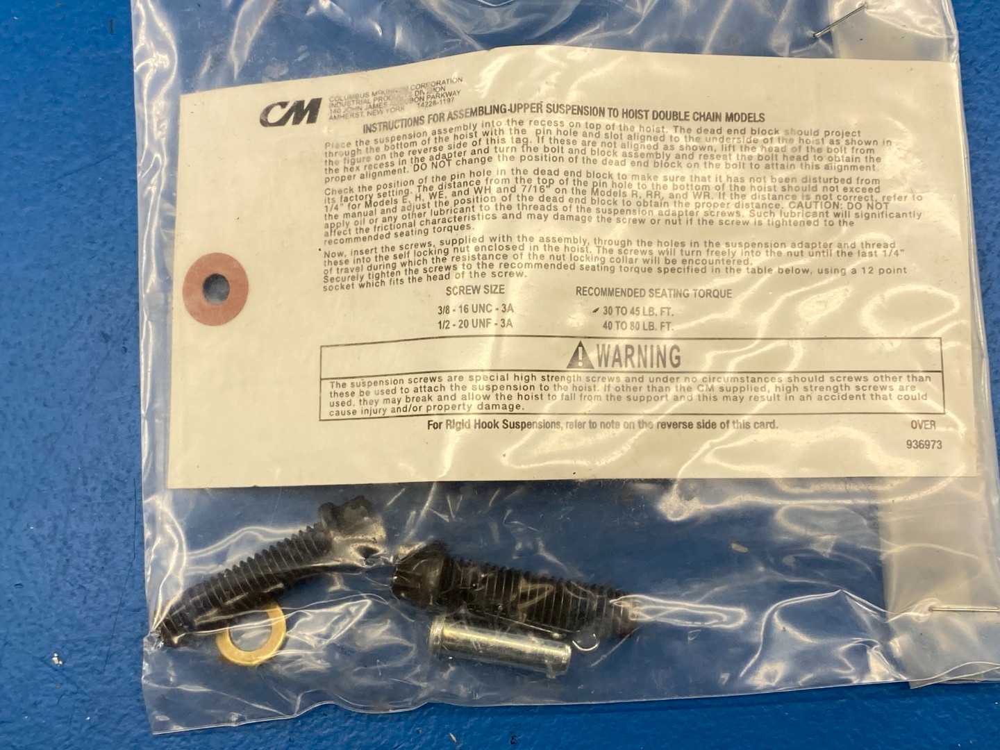 CM 2793 Swivel HK Suspension for Models E, H, WH, WE Swivel Hook 1 Ton Capacity