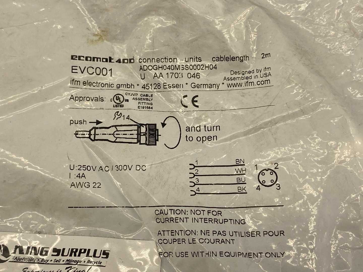 Ifm Electronic ADOGH040MSS0002H04 EVC001 Ecomat400 2m PUR-Cable; M12 Connector