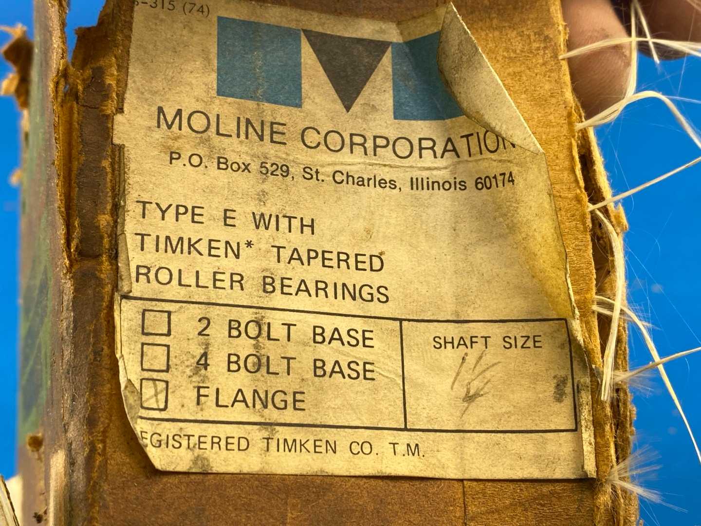 Moline 19311104L Bearing 1 1/4" Type E Tapered Roller Bearing, 4-Bolt Flange, Labyrinth Seal
