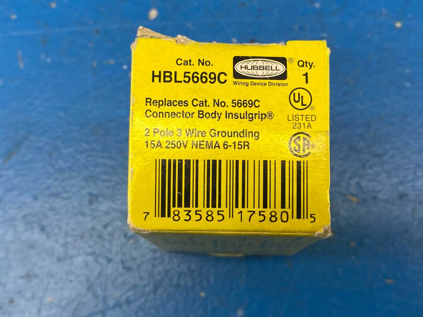Hubbell HBL5669C Insulgrip Female Connector Body 15A 250V 2P-3W Grounding 6-15R