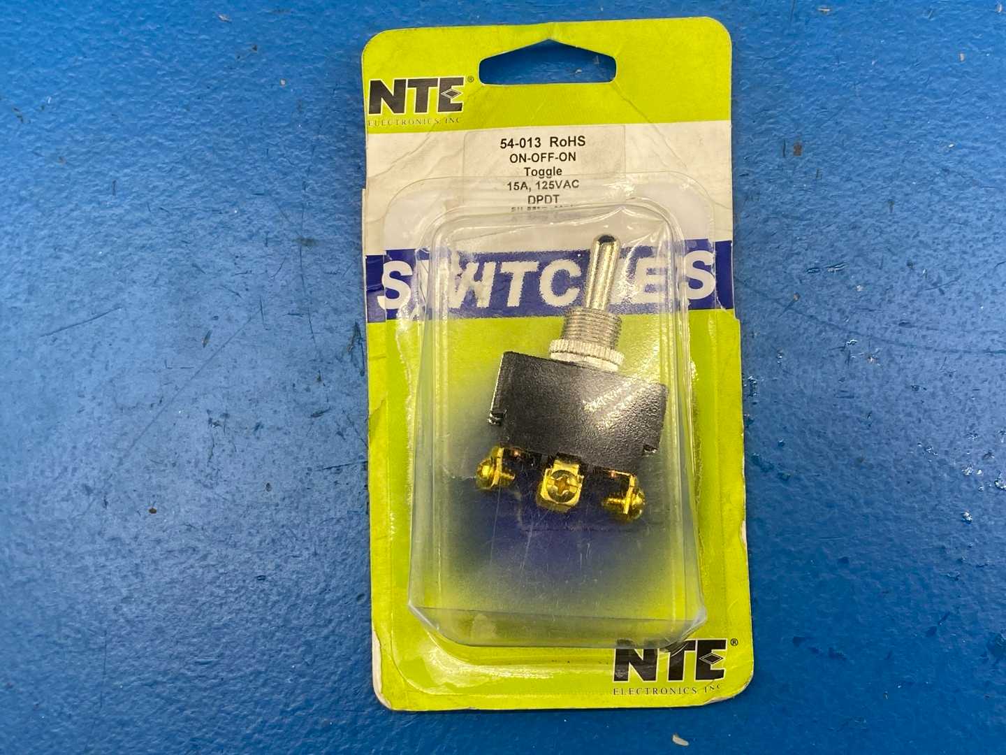 NTE 54-013 Toggle Switch, DPDT, On-Off-On, 15 A @125 VAC (screw terminals)
