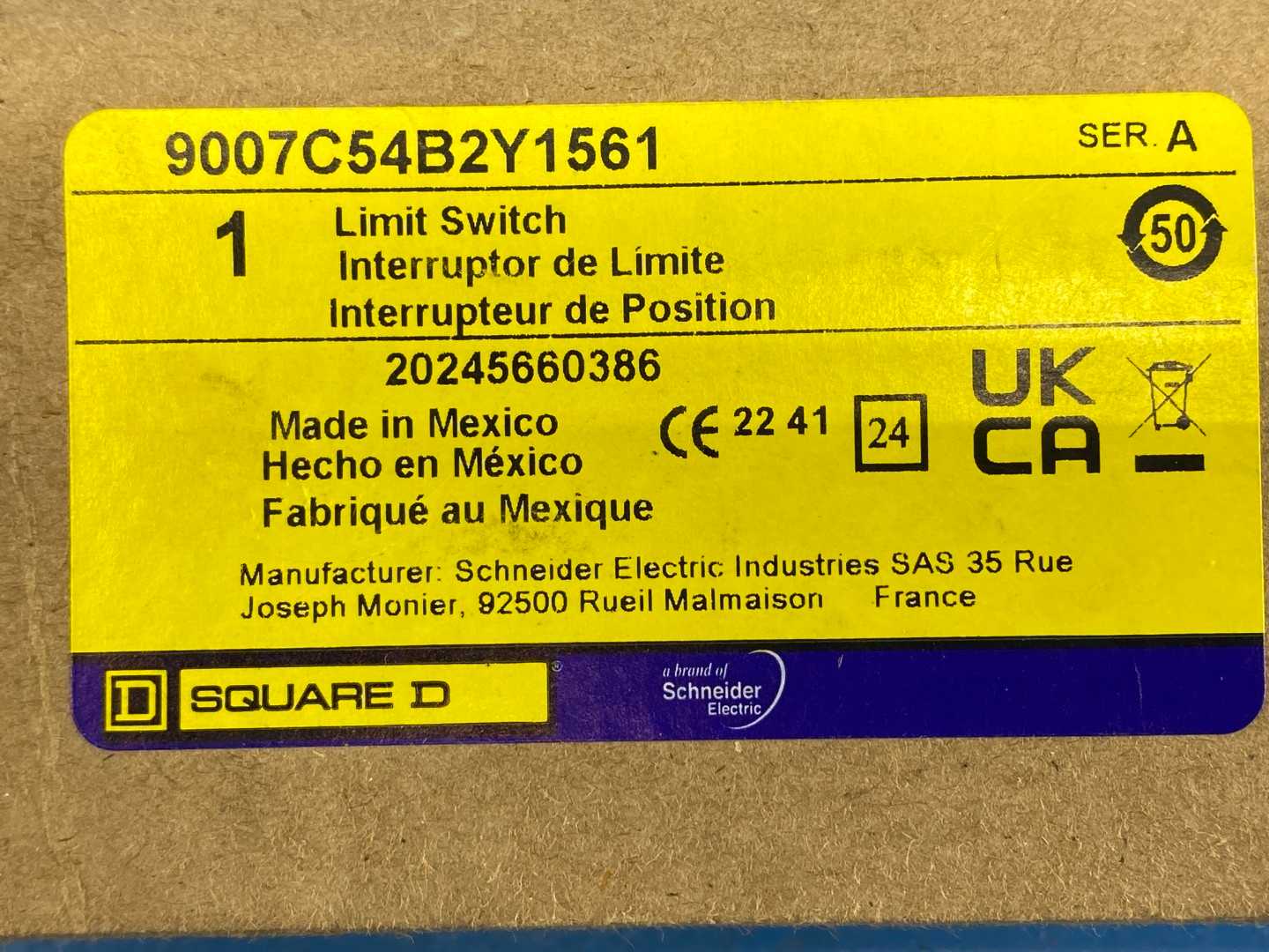 Square D 9007C54B2Y1561, Limit Switch 600 VAC 10 A Contact Rating Heavy Duty Industrial Series A