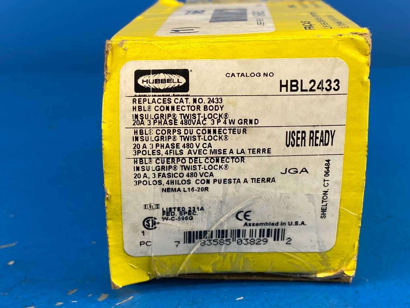 Hubbell HBL2433 Insulgrip Twist -Lock Connector Body 20A 3 Phase, 480V AC 3 Pole 4 Wire Ground NEMA 16-20R