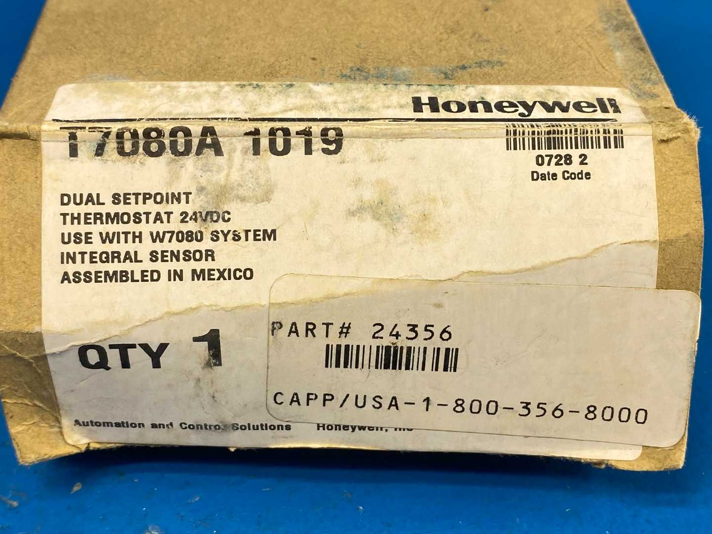 Honeywell T7080A1019 Dual Set Point Thermostat 24VDC Temperature Sensor 10K Ohm NTC Duct Probe
