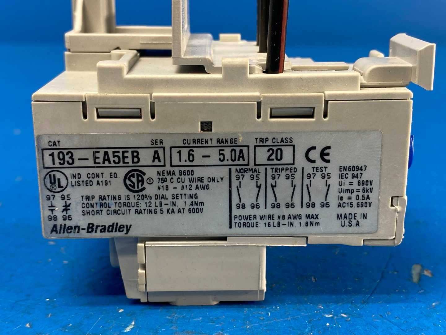 Allen-Bradley 193-EA5EB E1 Plus Motor Overload Solid State Relay 1.6-5.0A 600V