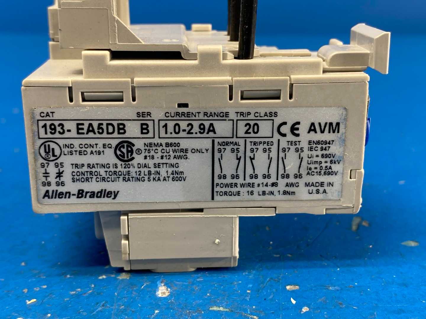 Allen-Bradley 193-EA5DB E1 Plus Motor Overload Solid State Relay 1.0-2.9A 600V 