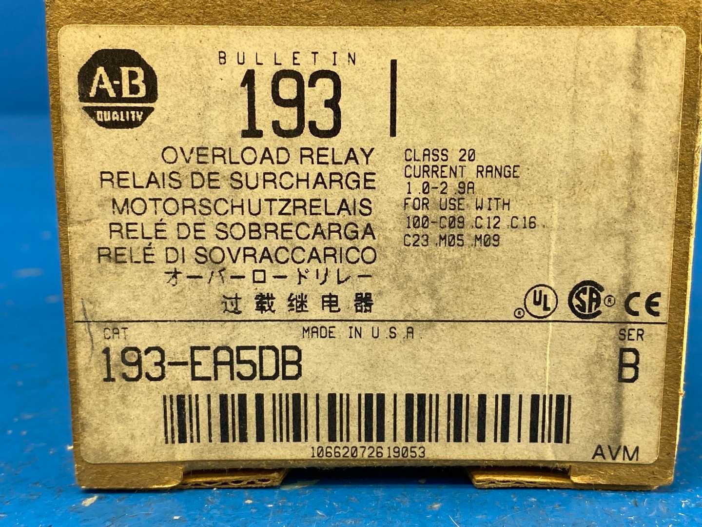 Allen-Bradley 193-EA5DB E1 Plus Motor Overload Solid State Relay 1.0-2.9A 600V 