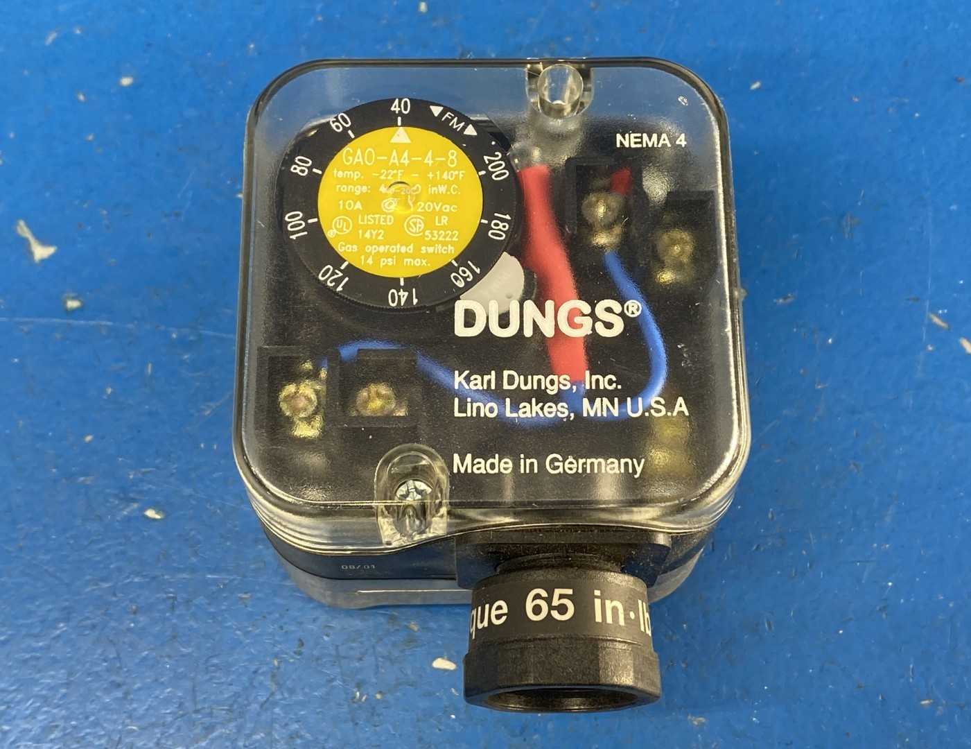 Karl Dungs GAO-A4-4-8 Gas Pressure Switch Automatic Reset 10A 120V 40"-200" in W.C. Range 14 PSI Max Nema 4