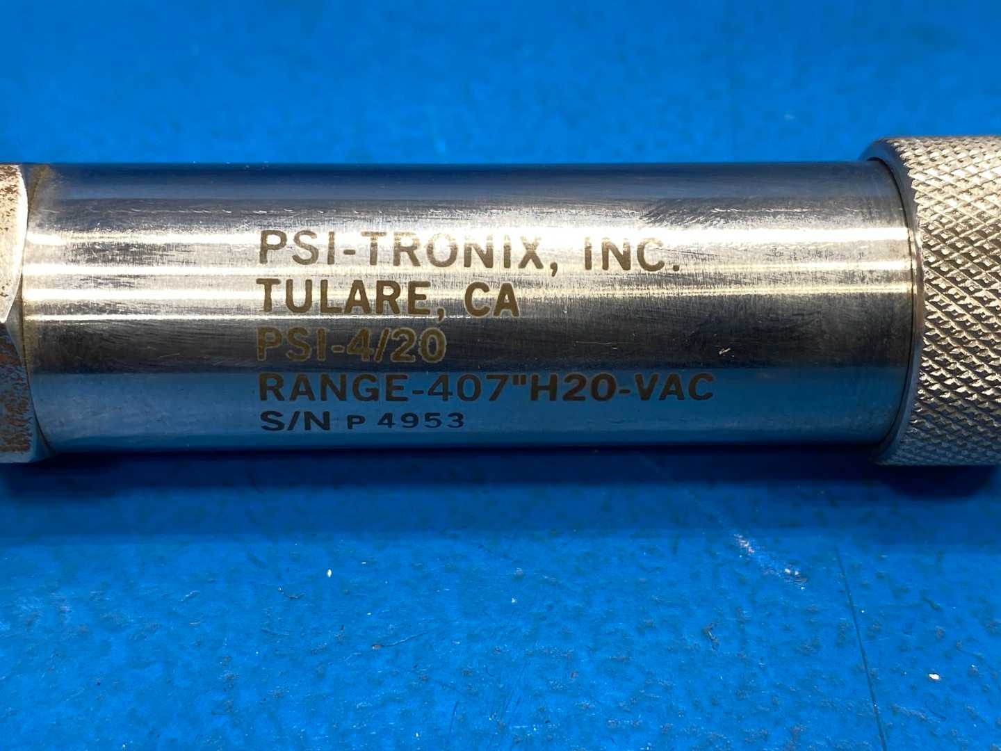 PSI-Tronix PSI-4/20 Vacuum Pressure Transducer 407 inH2O Range 4-20mA Stainless Steel