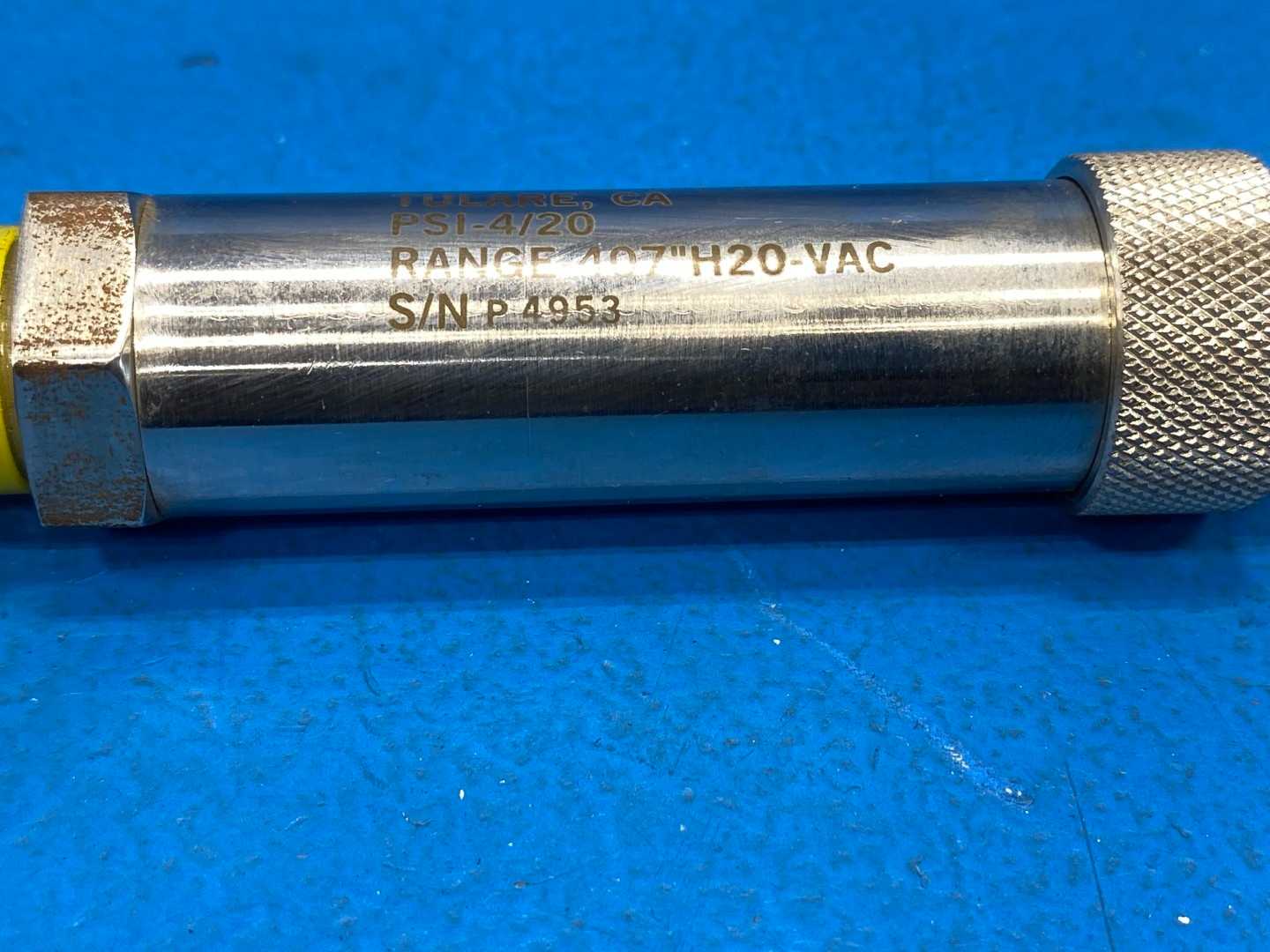 PSI-Tronix PSI-4/20 Vacuum Pressure Transducer 407 inH2O Range 4-20mA Stainless Steel