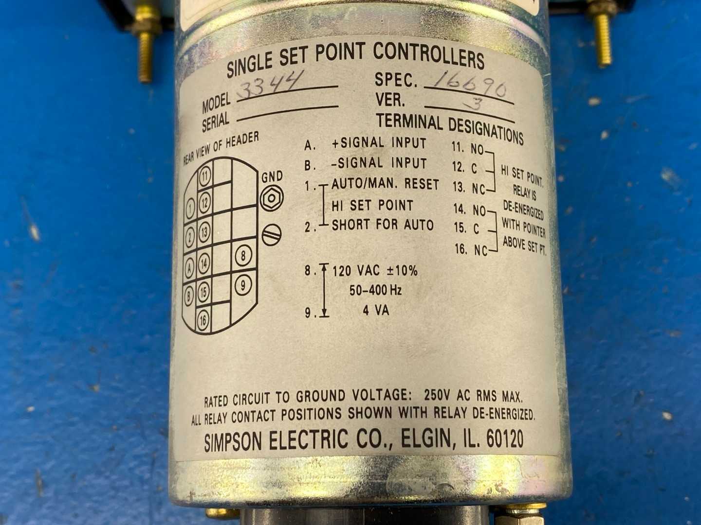 Simpson 3344AIXA Rugged Seal AC Ammeter Relay 0-100A Single Set Point 120V