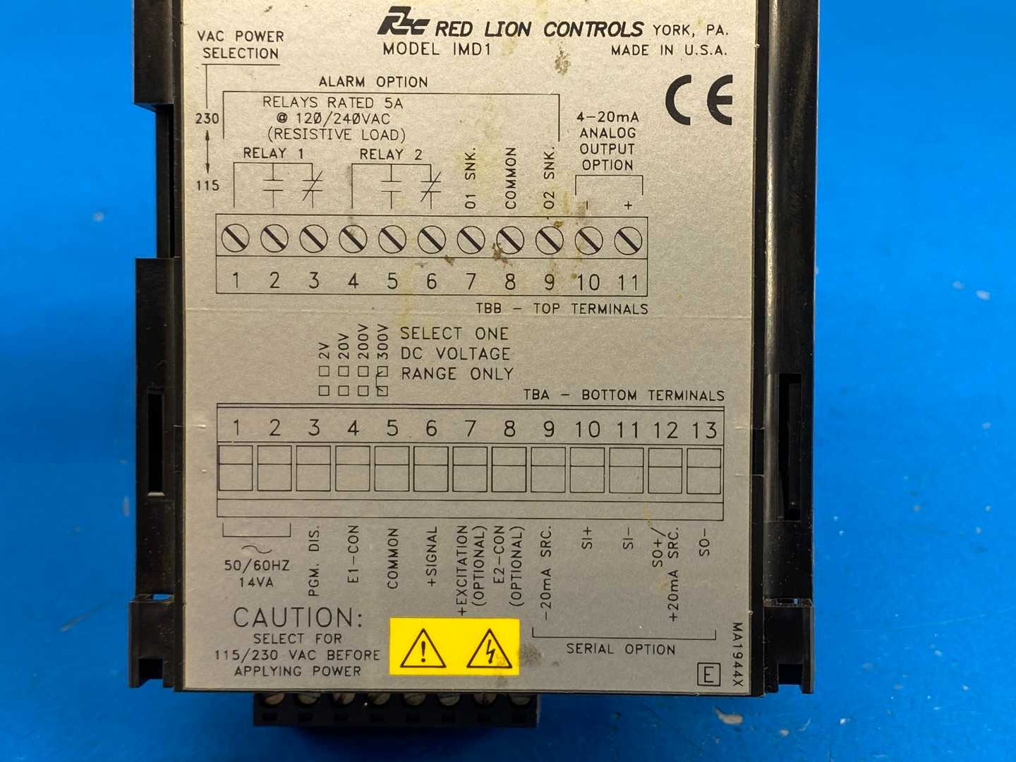 Red Lion Controls IMD1 DC Voltage Monitor, Dual Relay, 115/230VAC, CE Certified