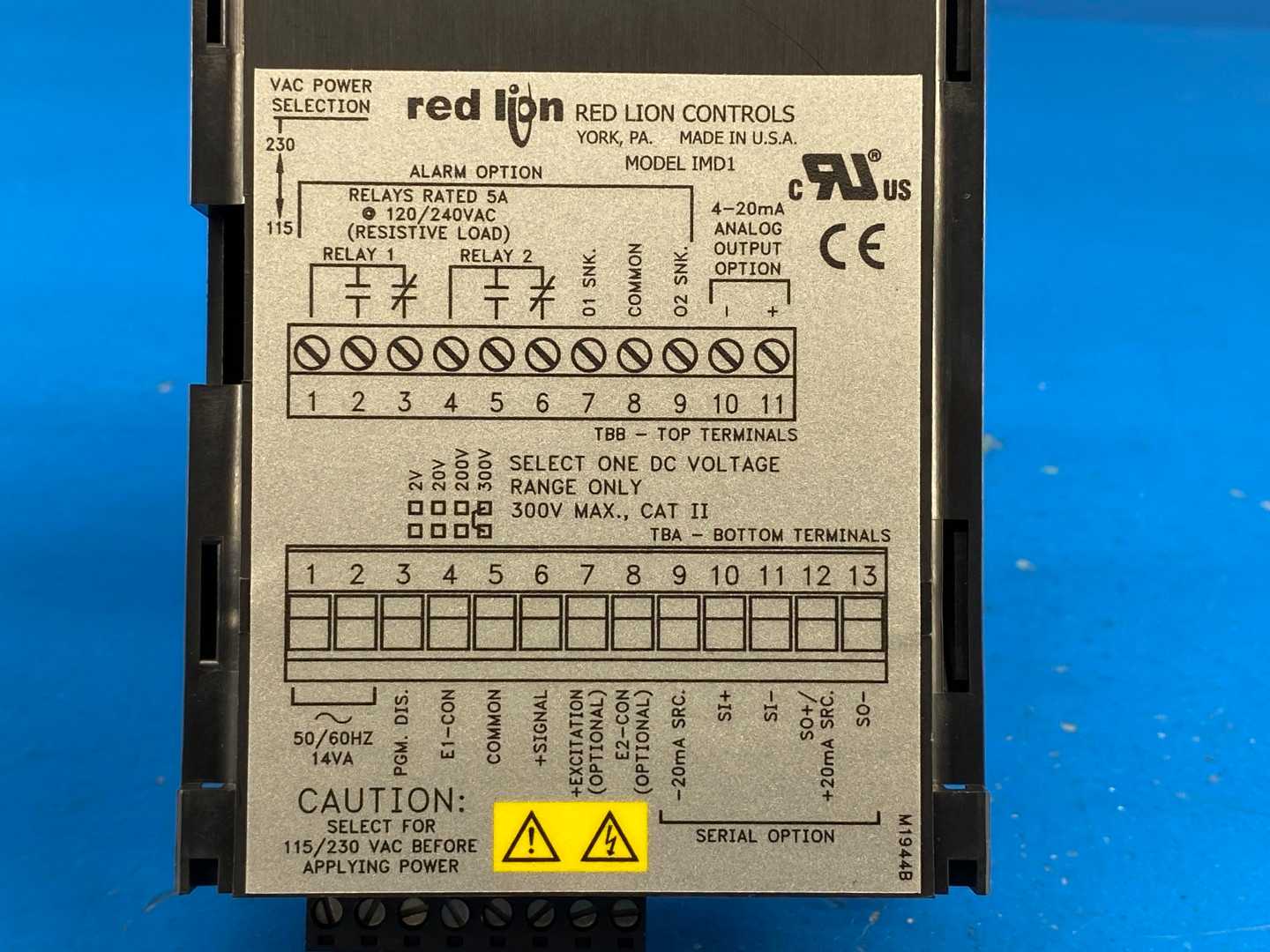 Red Lion Controls IMD1 DC Voltage Monitor, Dual Relay, CAT II, UL/cURus Certified
