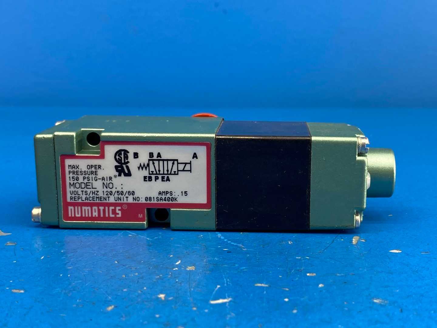 Numatics 081SA400K Pneumatic Solenoid Air Control Valve, 1/4" 120 VAC .15Amps 4-Way 2-Position 150PSIG-AIR