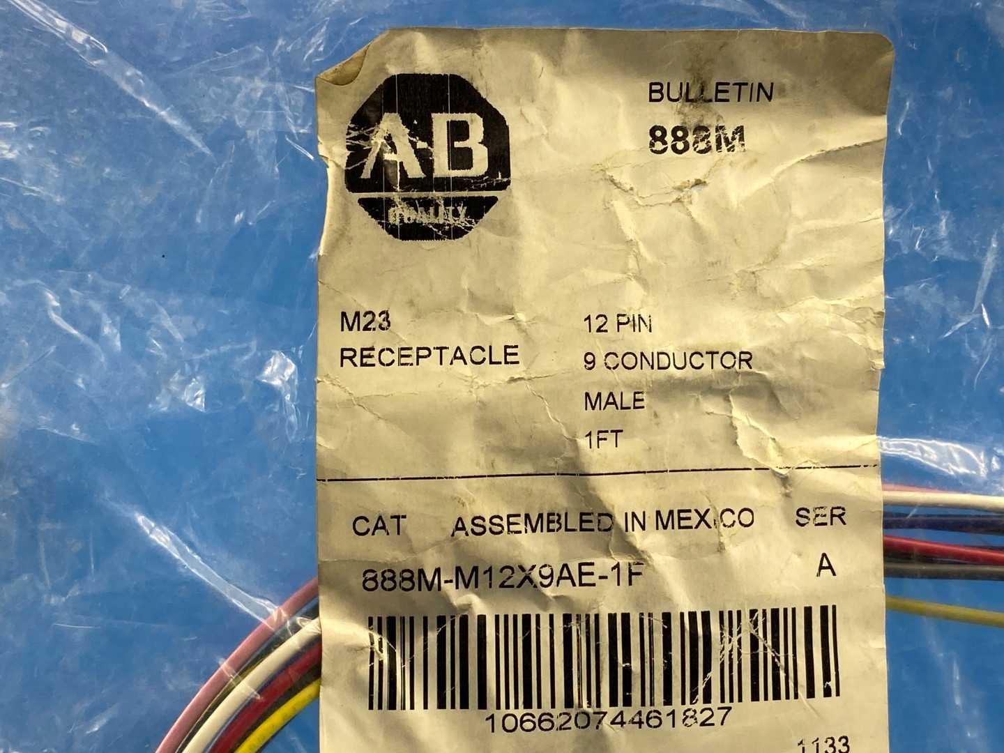 Allen-Bradley 888M-M12X9AE-1F M23 Receptacle 12 PIN 9-Conductor 1Ft