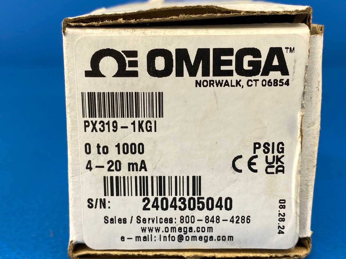 Omega PX319-1KGI Pressure Transducer 0-1000 psi 4-20mA Output
