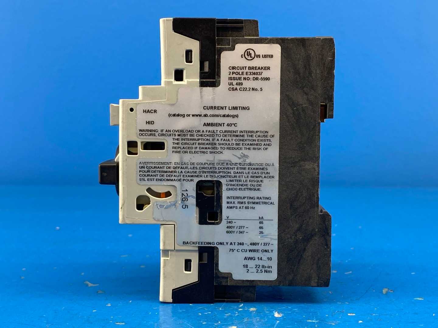 Allen-Bradley 140U-D6D2-C25 Molded Case Circuit Breaker 25A 277/480V Uimp. 6kV 50/60Hz IEC / EN 60947-2-4-1 Series A