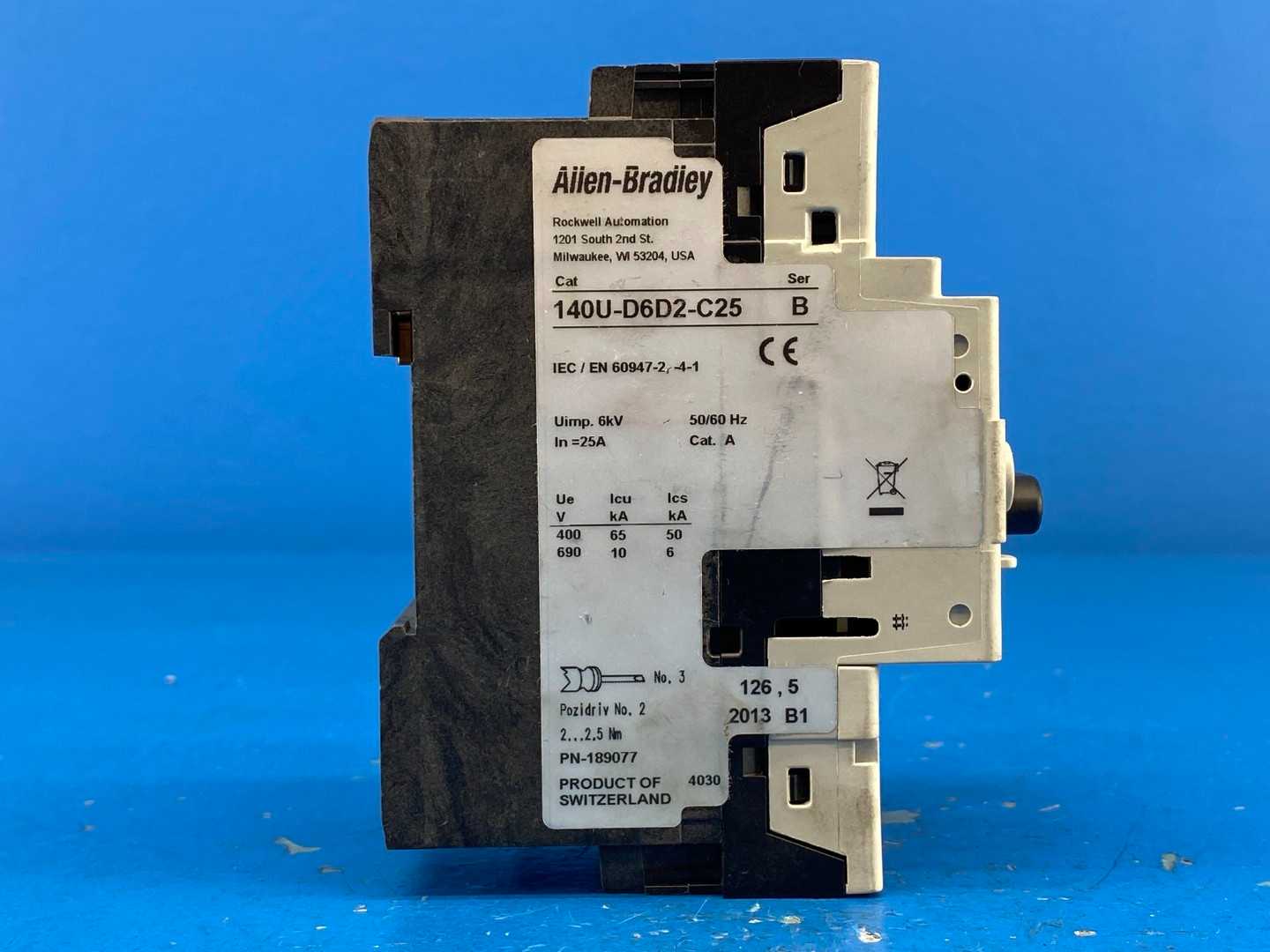 Allen-Bradley 140U-D6D2-C25 Molded Case Circuit Breaker 25A 277/480V Uimp. 6kV 50/60Hz IEC / EN 60947-2-4-1 Series A