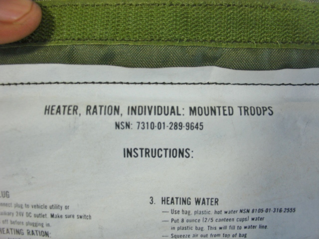 Military Individual Troop MRE Meal Ready to Eat Ration Heater 24 Volt