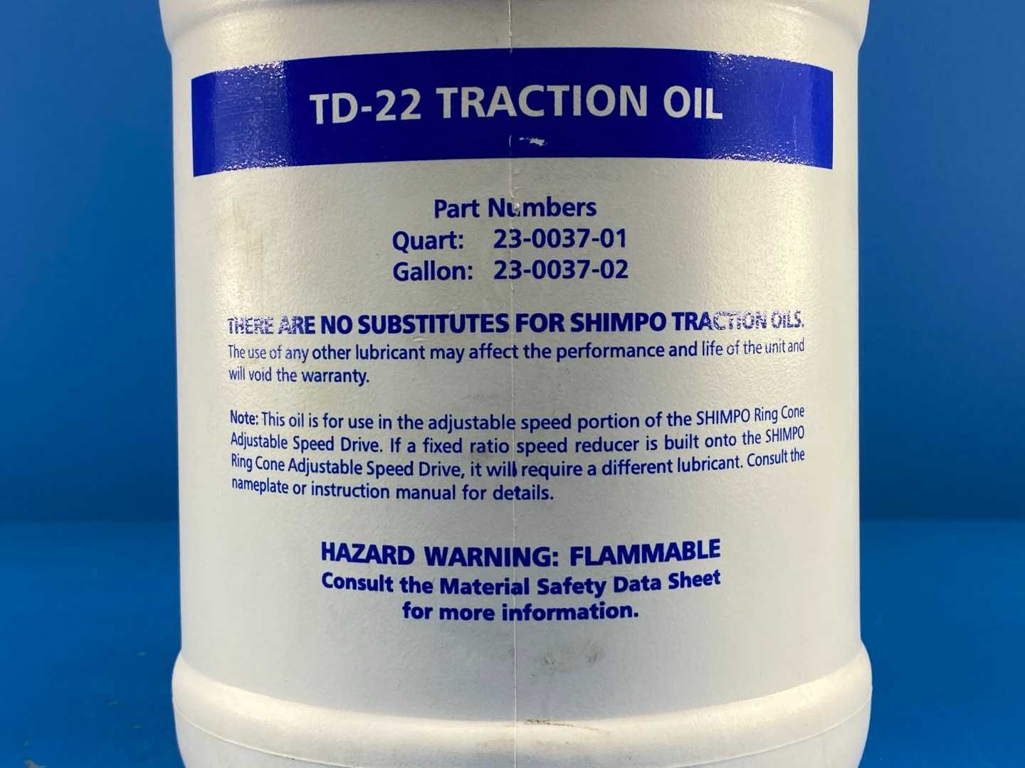 Shimpo Drives 23-0037-02 TD-22 Traction Oil 1 Gallon, for SHIMPO Ring Cone Adjustable Speed Drive