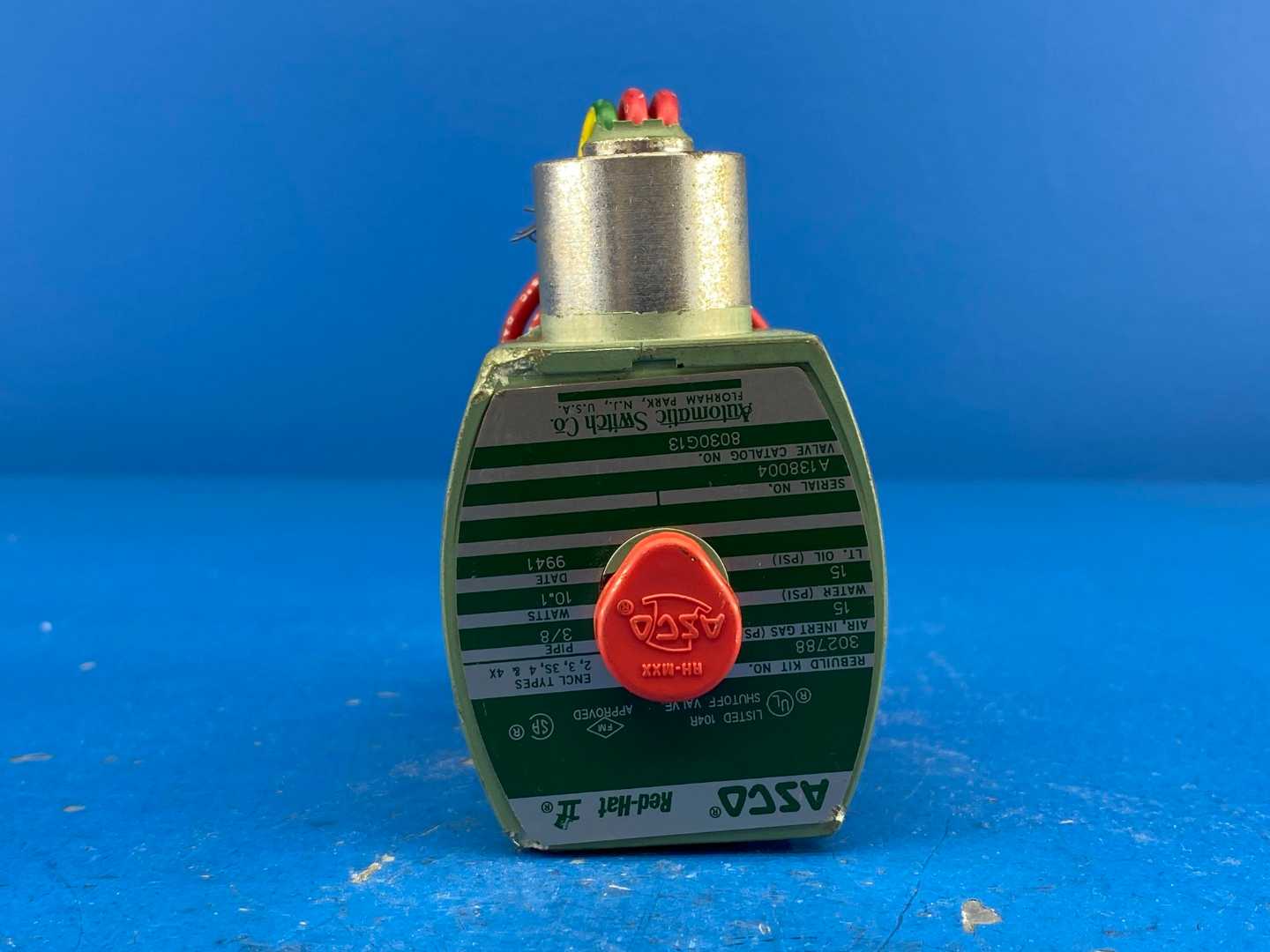 ASCO Red-Hat 8030G13 Solenoid Shutoff Valve - 3/8" NPT, 15 PSI, Air/Water/Oil