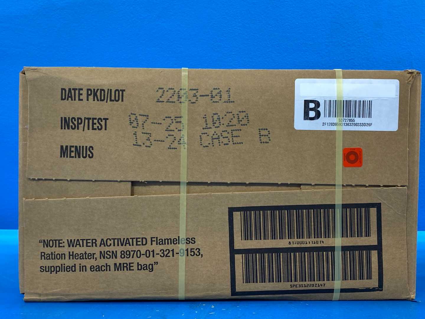 7.25 (10.16 Insp. Extension) MRE Case (12 Pack) U.S. Military Genuine Ready to Eat Meals Case A or B (Varies)