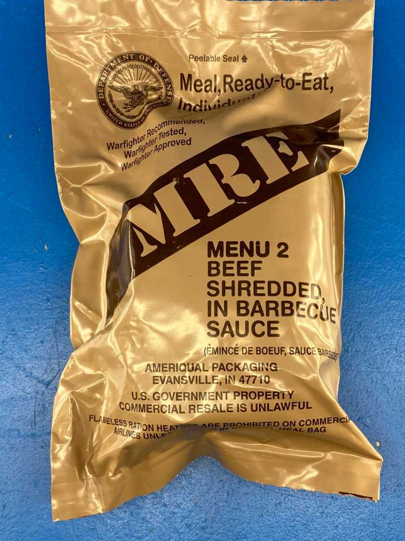 MRE Meal 2025, Ready-to-Eat Menu 2 Beef Shredded in Barbecue Sauce