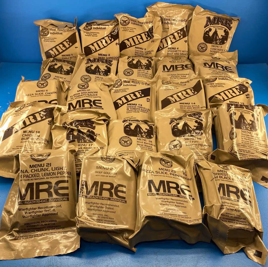 Military MRE 3 Pack Random Pick w/Ammo Can (5.56mm / .50 Cal / M2A2)