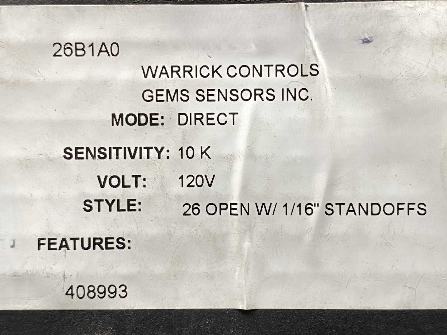 Warrick Controls / Gems Sensor 26B1A0 Series 26 Conductivity Based Liquid Level Control 10K Ohms Sensitivity