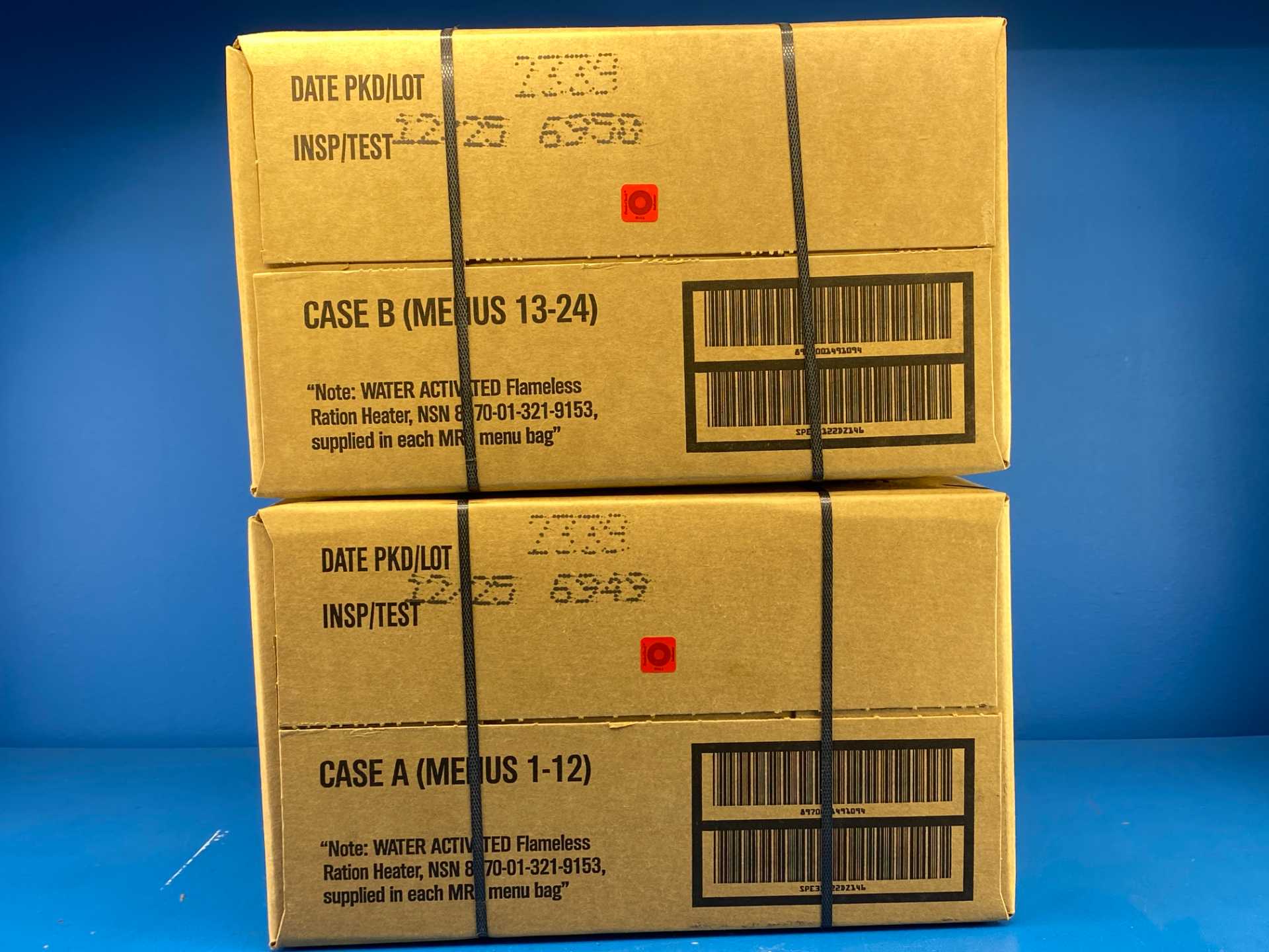 12.25 MRE Case A/B Combo (24 Pack 2 Cases) U.S. Military Genuine Ready to Eat Meals Case A and B
