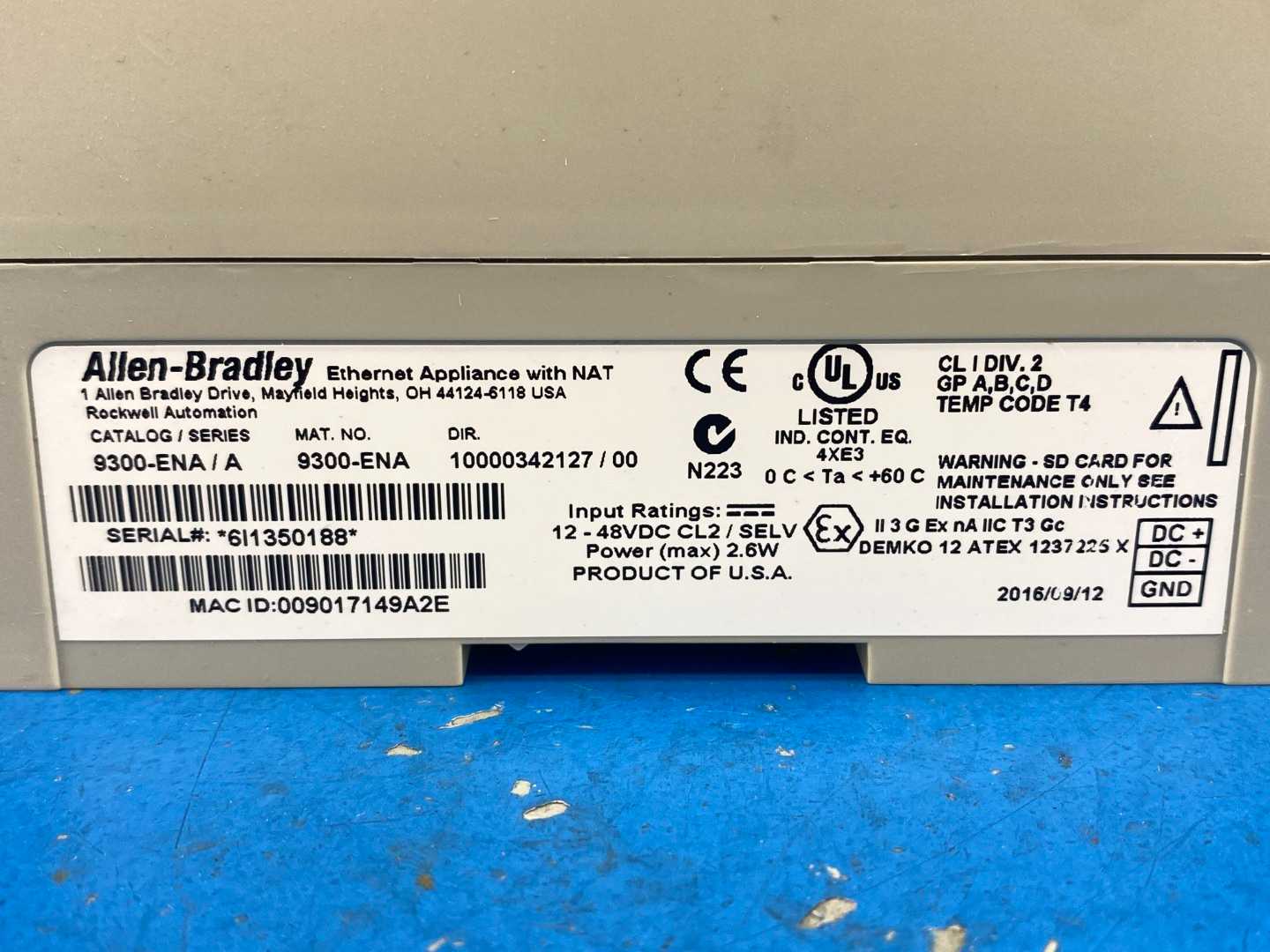 Allen-Bradley 9300-ENA, Ethernet Network Appliance With NAT