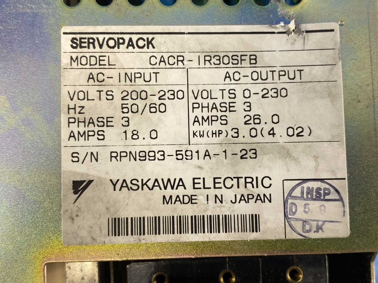 Yaskawa CACR-IR30SFB, Servopack