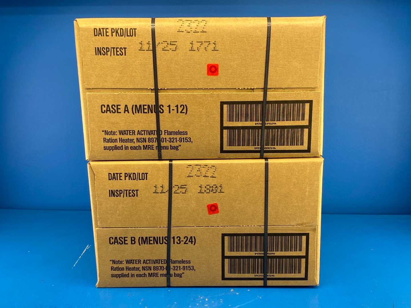11.25 MRE Pallet FREE SHIPPING U.S. Military MRE - Case A&B MRE 48 Cases (12 meals per case) Ready to Eat Meals
