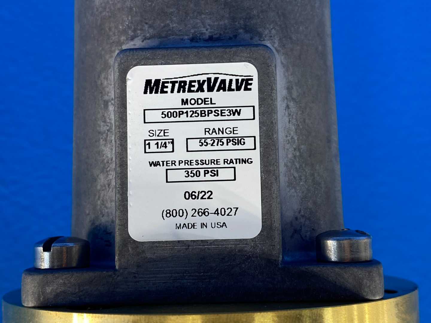 Metrex Valve 500P-125-BP-SE-3W 3-Way Water Regulating Valve, 1-1/4". 55-275PSIG, 350PSI