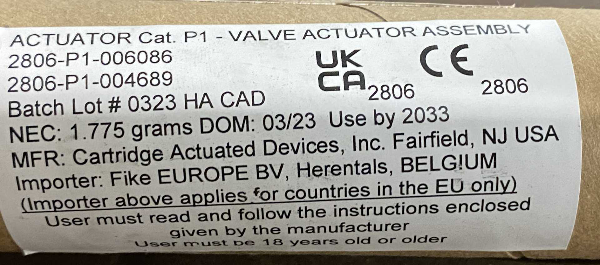 Fike 02-4134 / 074055 Gas Cartridge Actuator (Valve Actuator Assembly) 17-4 PH Explosion Protection System