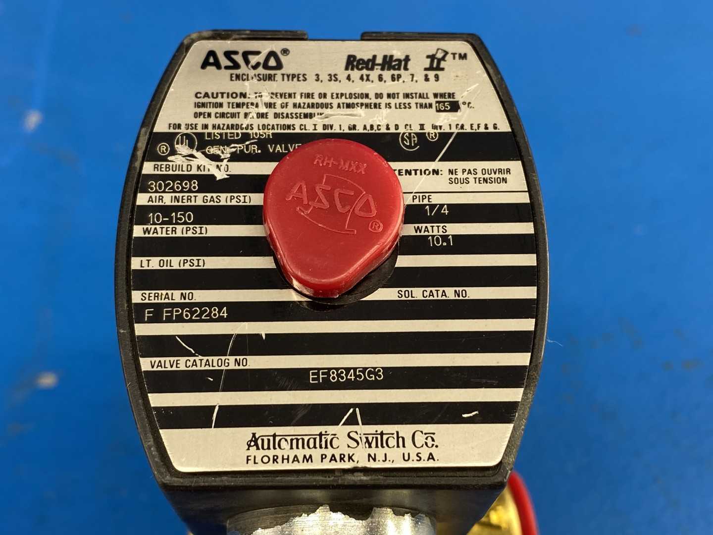 ASCO Red-Hat EF8345G3 4-Way Solenoid Valve 1/4" Pipe 10-150 PSI XPROOF Air Valve 24V