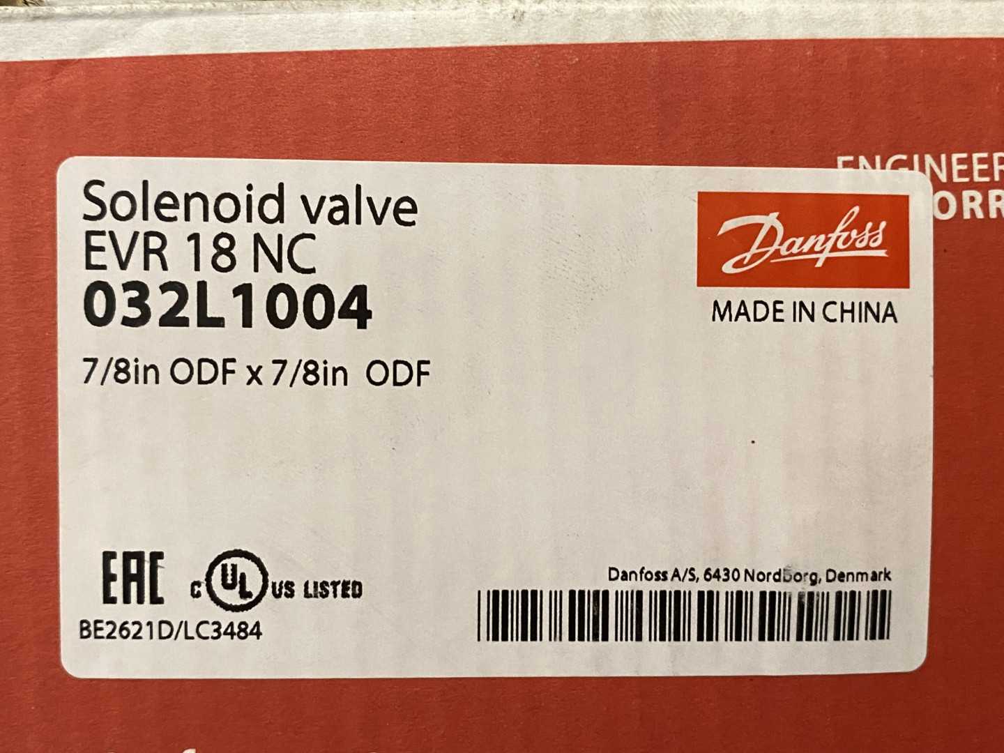 Danfoss 032L1004 Solenoid Valve EVR 18 NC 7/8" x 7/8" ODF