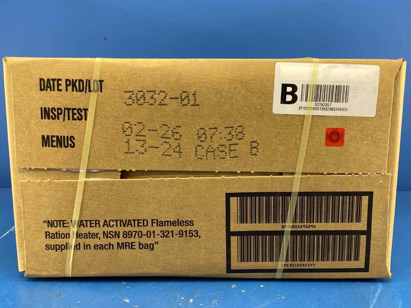 02.26 MRE Pallet FREE SHIP U.S. Military MRE - Case A&B MRE 48 Cases (12 meals per case) Ready to Eat Meals