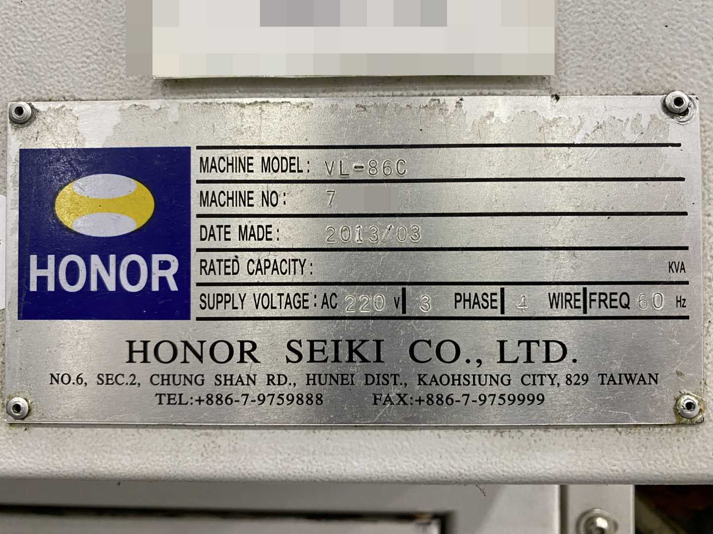 Honor Seiki VL-86C CNC Vertical Turning Center Fanuc 0i-TD, 24,314 Hours, 2012, 31.5" Table, 37.4" Swing, 37.4" Turn Dia, 25.6" Turn Height, 12-Station Turret, 40 kVA