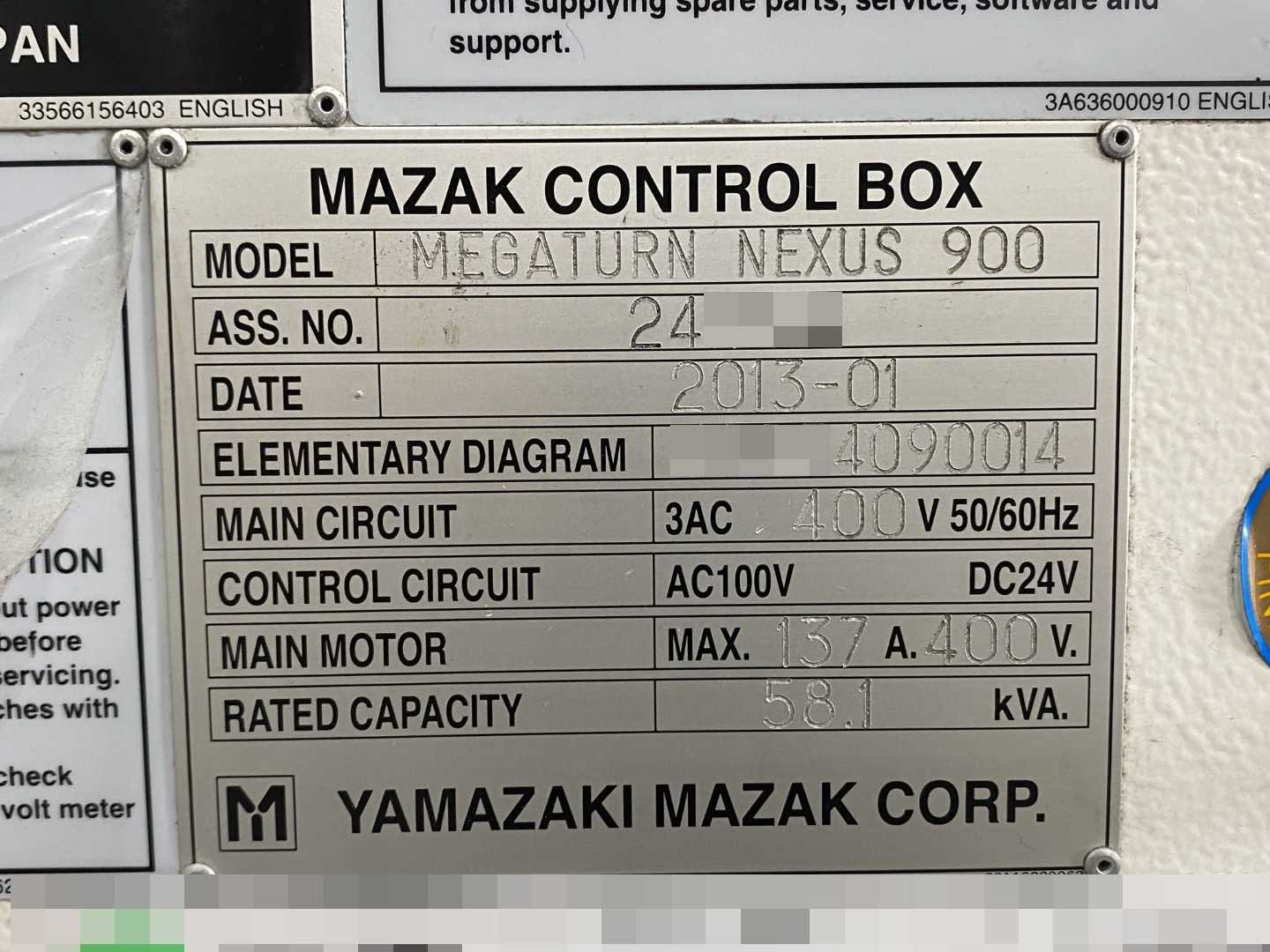 PARTS UNIT Mazak Megaturn Nexus 900 CNC Vertical Turning Center (VTC) Mazatrol Matrix Nexus 36" Table, 39.37" Swing, 36.22" Turning Diameter, 31.50" Turning Height