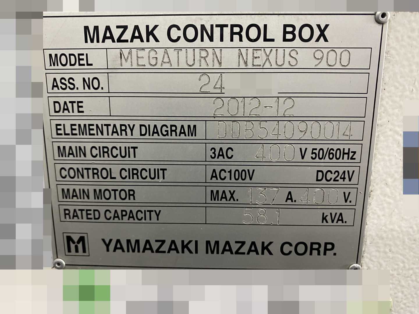 Mazak Megaturn Nexus 900 CNC Vertical Turning Center Mazatrol Matrix Nexus 2, 26,469 Hours, 2012, 36" Chuck, 39.37" Swing, 36.22" Turn Dia, 31.50" Turn Height, 12-Station Turret