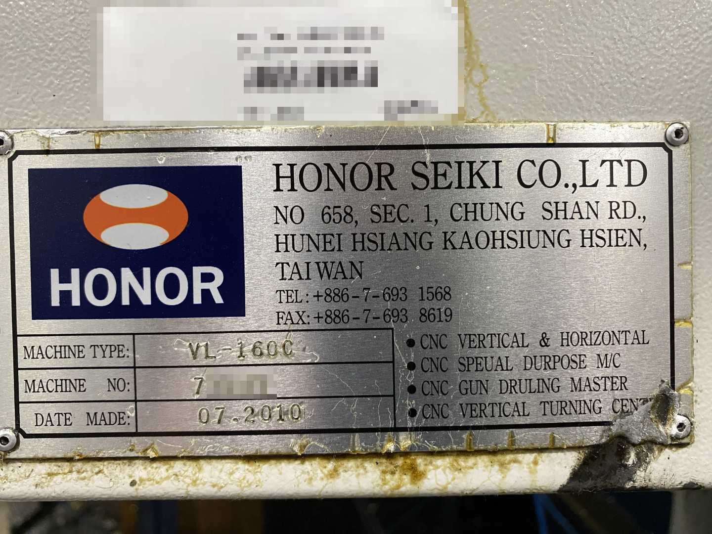 Honor Seiki VL-160C 2010 CNC VTL Vertical Turning Center, Fanuc 0i-TD, 78.7" Swing, 63" Table, 12-ATC, 60 HP, 28,649 Hours