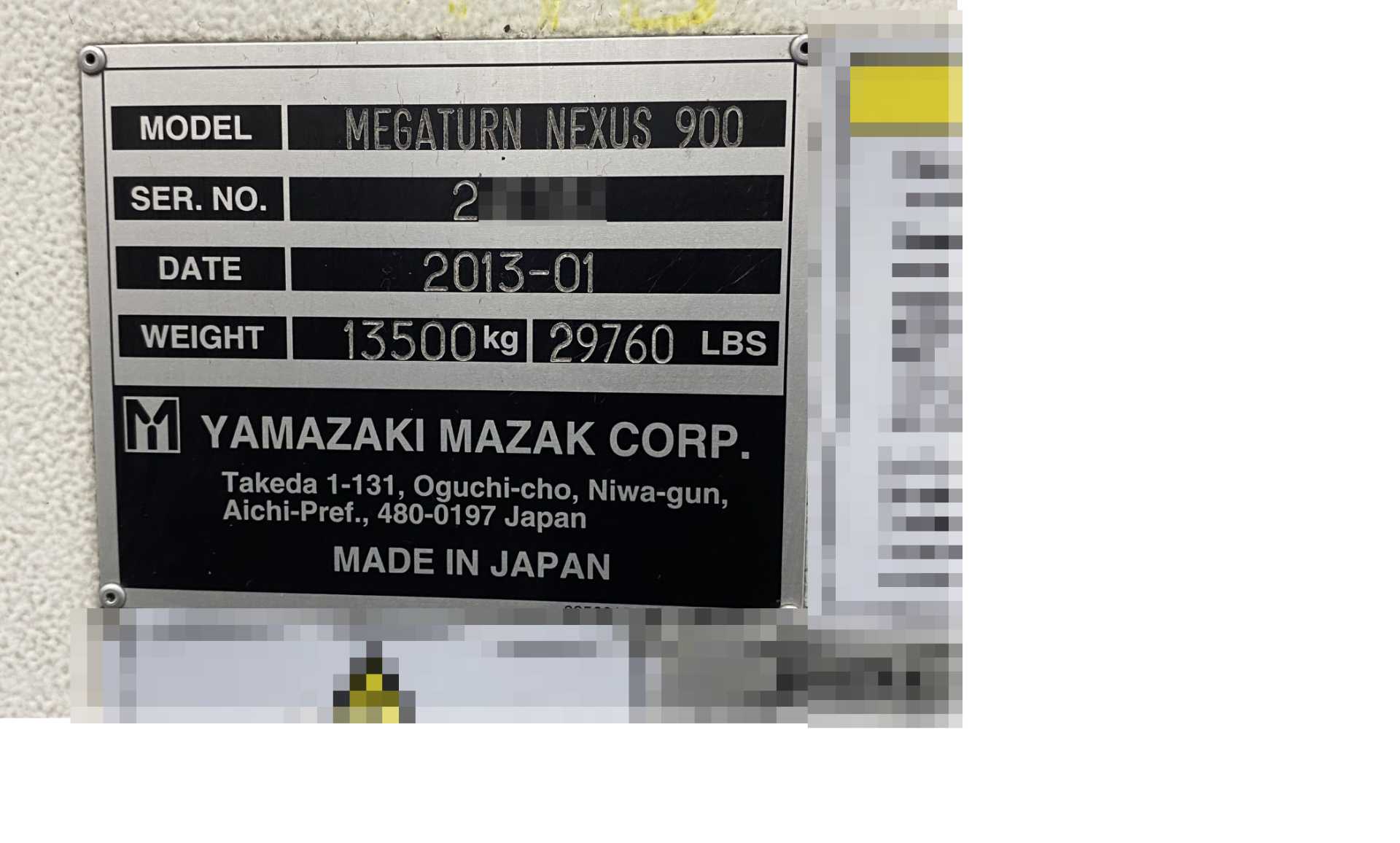 Mazak Megaturn Nexus 900 CNC Vertical Turning Center Mazatrol Matrix Nexus, 27,993 Hours, 2013, 36" Chuck, 39.37" Swing, 36.22" Turn Dia, 31.50" Turn Height, 12-Station Turret