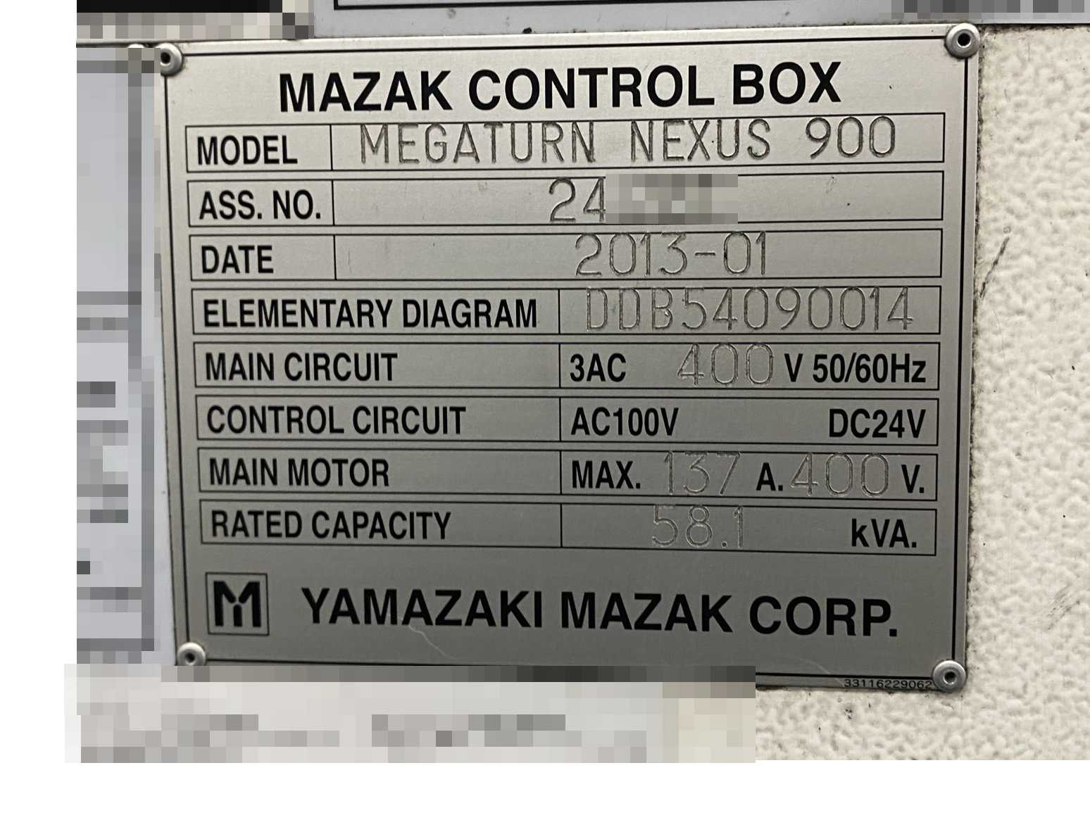 Mazak Megaturn Nexus 900 CNC Vertical Turning Center Mazatrol Matrix Nexus, 27,993 Hours, 2013, 36" Chuck, 39.37" Swing, 36.22" Turn Dia, 31.50" Turn Height, 12-Station Turret
