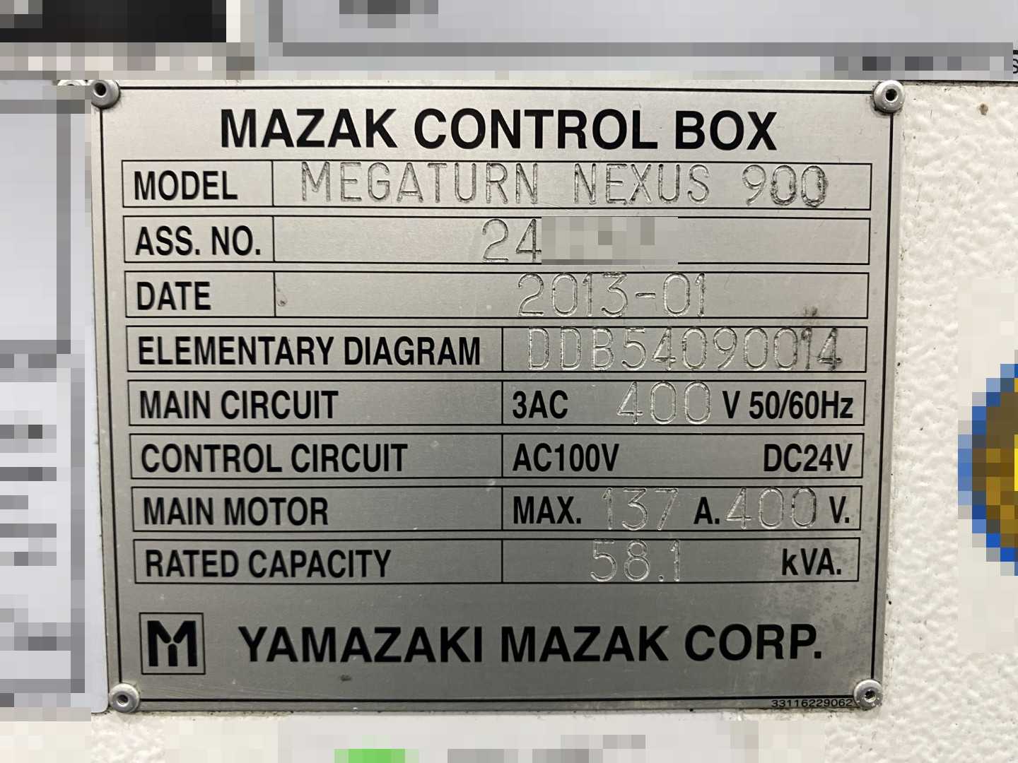 Mazak Megaturn Nexus 900 CNC Vertical Turning Center Mazatrol Matrix Nexus, 27,993 Hours, 2013, 36" Chuck, 39.37" Swing, 36.22" Turn Dia, 31.50" Turn Height, 12-Station Turret