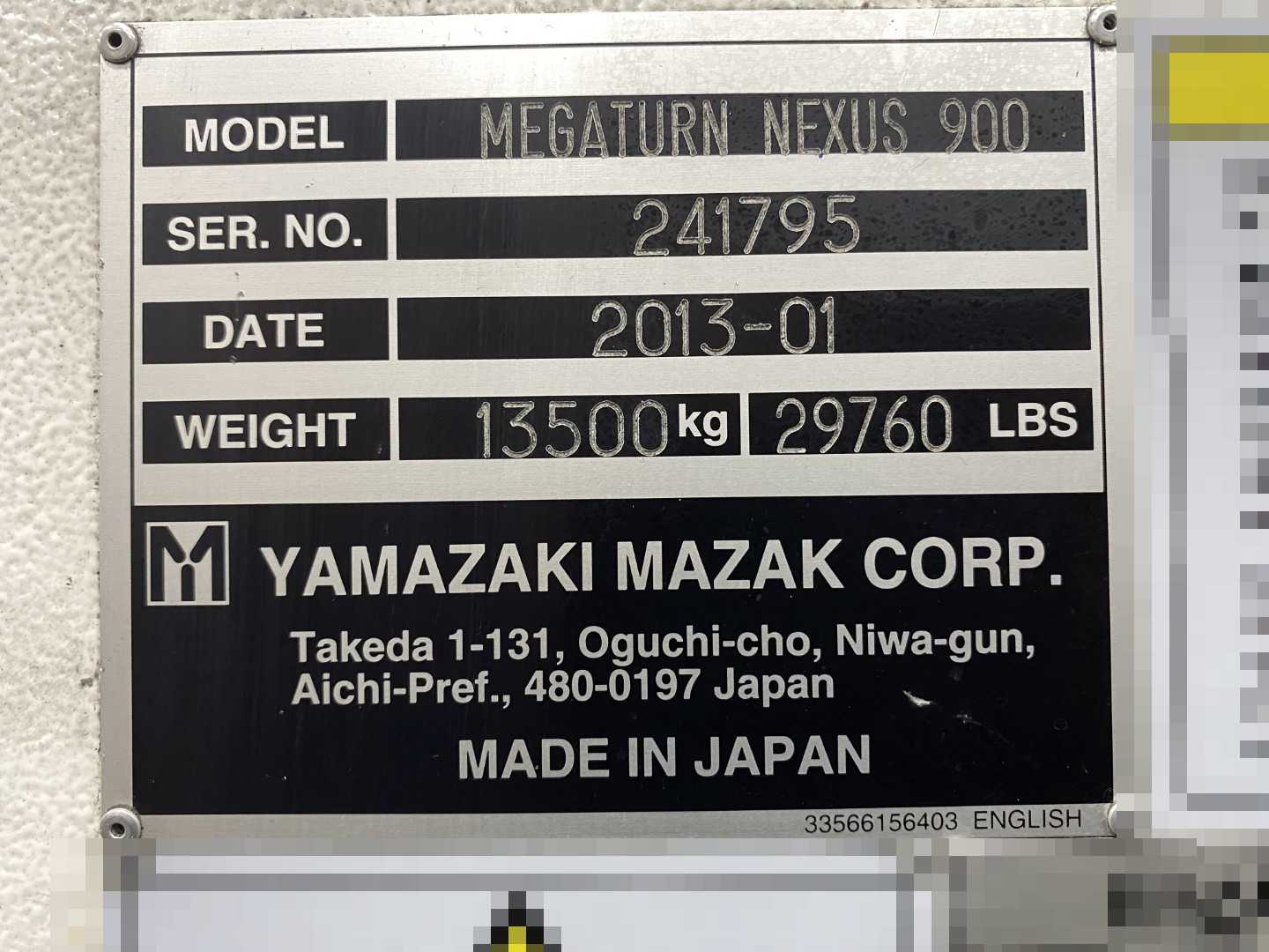 Mazak Megaturn Nexus 900 CNC Vertical Turning Center Mazatrol Matrix Nexus, 27,993 Hours, 2013, 36" Chuck, 39.37" Swing, 36.22" Turn Dia, 31.50" Turn Height, 12-Station Turret