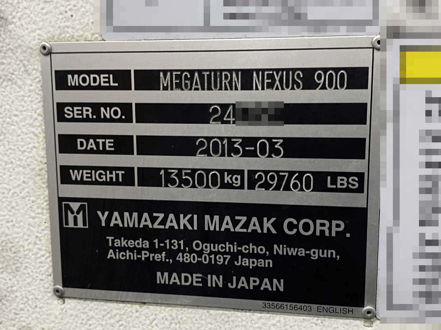 Mazak Megaturn Nexus 900 CNC Vertical Turning Center Mazatrol Matrix Nexus, 23,803 Hours, 2013, 36" Chuck, 39.37" Swing, 36.22" Turn Dia, 31.50" Turn Height, 12-Station Turret